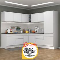Armário Cozinha Completa Canto Veneza MP2101 Multimóveis Branco Brinde Jogo de Panelas Tramontina