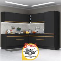 Armário Cozinha Completa Canto Veneza MP2101 Multimóveis Preto Brinde Jogo de Panelas Tramontina