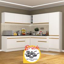 Armário Cozinha Completa Canto Veneza MP2102 Multimóveis Branco Brinde Jogo de Panelas Tramontina