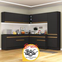 Armário Cozinha Completa Canto Veneza MP2102 Multimóveis Preto Brinde Jogo de Panelas Tramontina