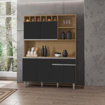 Armário Cozinha Completo Robin amendoa preto 6 Portas