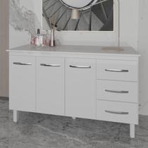 Armário Cozinha Gabinete de Pia 160 cm Estela Branco e Tampo Tampão 160 cm Mobília Decor Branco