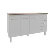 Armário Cozinha Gabinete De Pia 160 Cm Estela Branco E Tampo Tampão 160 Cm Mobília Decor Savana