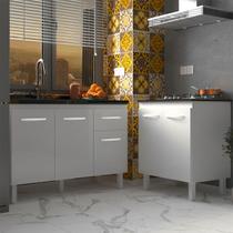 Armário Cozinha Gabinete Pia de 120 cm Aline e Balcão Fran para Cooktop 4 Bocas Branco