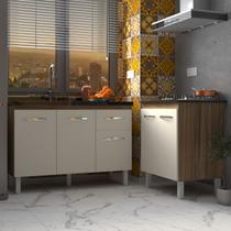 Armário Cozinha Gabinete Pia de 120 cm Aline e Balcão Fran para Cooktop 4 Bocas Savana Off White