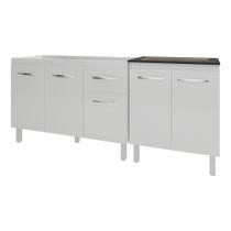 Armário Cozinha Gabinete Pia De 120 Cm Aline E Balcão Fran Para Cooktop 5 Bocas Branco