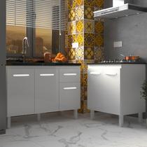 Armário Cozinha Gabinete Pia de 120 cm Aline e Balcão Fran para Cooktop 5 Bocas Branco Armário Cozinha Gabinete Pia de 120 cm Aline e Balcão Fran para Cooktop 5 Bocas Branco