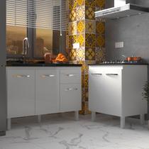 Armário Cozinha Gabinete Pia de 120 cm Aline e Balcão Fran para Cooktop 5 Bocas Branco Armário Cozinha Gabinete Pia de 120 cm Aline e Balcão Fran para Cooktop 5 Bocas Branco