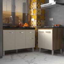 Armário Cozinha Gabinete Pia de 120 cm Aline e Balcão Fran para Cooktop 5 Bocas Savana Off White Armário Cozinha Gabinete Pia de 120 cm Aline e Balcão Fran para Cooktop 5 Bocas Savana Off White