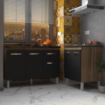 Armário Cozinha Gabinete Pia de 120 cm Aline e Balcão Fran para Cooktop 5 Bocas Savana Preto Armário Cozinha Gabinete Pia de 120 cm Aline e Balcão Fran para Cooktop 5 Bocas Savana Preto