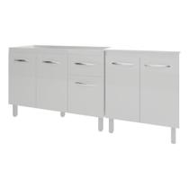 Armário Cozinha Gabinete Pia De 120 Cm Aline E Balcão Jane Para Forno Elétrico Ou Microondas Branco