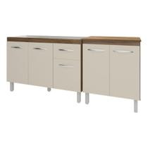 Armário Cozinha Gabinete Pia De 120 Cm Aline E Balcão Jane Para Forno Elétrico Ou Microondas Savana Off White