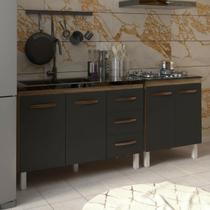 Armário Cozinha Gabinete Pia de 120 cm Bruna e Balcão Fran para Cooktop 4 Bocas Savana Preto Armário Cozinha Gabinete Pia de 120 cm Bruna e Balcão Fran para Cooktop 4 Bocas Savana Preto