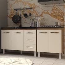 Armário Cozinha Gabinete Pia de 120 cm Bruna e Balcão Fran para Cooktop 5 Bocas Savana Off White