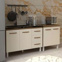Armário Cozinha Gabinete Pia de 120 cm Bruna e Balcão Jane para Forno Elétrico ou Microondas Savana Off White