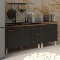 Armário Cozinha Gabinete Pia de 120 cm Bruna e Balcão Jane para Forno Elétrico ou Microondas Savana Preto