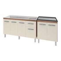 Armário Cozinha Gabinete Pia De 140 cm Camile Com Balcão Cooktop 5 Bocas Savana Frente Off-white Jade Armário Cozinha Gabinete Pia De 140 cm Camile Com Balcão Cooktop 5 Bocas Savana Frente Off-white Jade