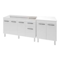 Armário Cozinha Gabinete Pia De 140 cm Camile Com Balcão Multiuso Micro-ondas Branco Serena - Moblis Móveis