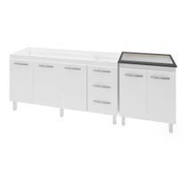 Armário Cozinha Gabinete Pia De 140 cm Carina Com Balcão Cooktop 5 Bocas Branco Jade