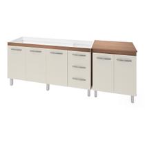Armário Cozinha Gabinete Pia De 150 cm Diana Com Balcão Multiuso Micro-ondas Savana Frente Off-white Serena