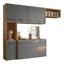 Armario Cozinha Juliete Suspenso Com 7 Portas E 2 Gavetas - Carvalho Nature Chumbo
