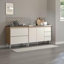 Armário Cozinha Kitnet 200x88cm Balcão Cooktop Menu Móveis Branco Armário Cozinha Kitnet 200x88cm Balcão Cooktop Menu Móveis Branco