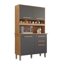 Armário Cozinha Sofia Plus 4 Portas 2 Gavetas Cinamomo Grafite - Imop
