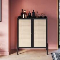 Armário Cristaleira Bar Hermes 2 Portas 93cm Palhinha Pé Madeira Boho Móvel na Caixa