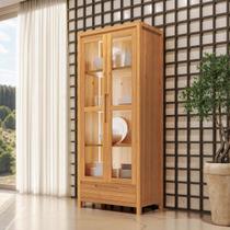 Armário Cristaleira Nature com Iluminação em LED 2 Portas e 1 Gaveta Madeira Pinus Rústico Claro