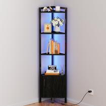 Armário de 5 camadas com prateleira de canto com armazenamento e luz LED