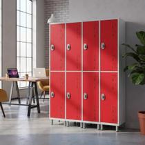 Armário de Aço Locker 8 Portas Grande Profissional Cor:Vermelho