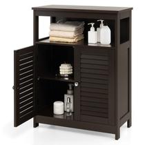 Armário de armazenamento COSTWAY Bathroom com portas de persiana marrom