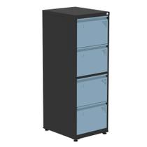 Armário de Arquivo Oficio 4 Gavetas Pandin 47cm (Larg) Aço Preto c/ Frente Gaveta Azul Dali c/ Chave