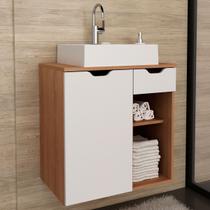 Armário de Banheiro 1 Porta 1 Gaveta Amêndoa/Branco Bn3605 - Tecno Mobili Armário de Banheiro 1 Porta 1 Gaveta Amêndoa/Branco Bn3605 - Tecno Mobili