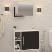 Armário de Banheiro 1 Porta 2 Prateleiras com Espelho Branco Chess/Preto ônix 14700 - Compace