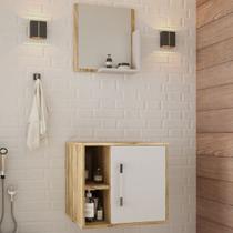 Armário de Banheiro 1 Porta 2 Prateleiras com Espelho Carvalho/Branco Chess 14699 - Compace