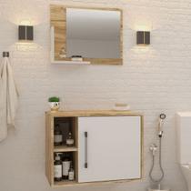 Armário de Banheiro 1 Porta 2 Prateleiras com Espelho Carvalho/Branco Chess 14700 - Compace