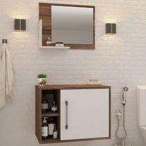 Armário de Banheiro 1 Porta 2 Prateleiras com Espelho Nogal/Branco Chess 14700 - Compace