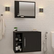 Armário de Banheiro 1 Porta 2 Prateleiras com Espelho Preto ônix 14700 - Compace