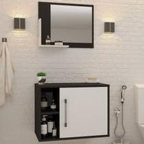 Armário de Banheiro 1 Porta 2 Prateleiras com Espelho Preto ônix/Branco Chess 14700 - Compace