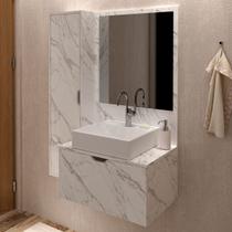 Armário de Banheiro 2 Portas 3 Prateleiras com Espelho Mármore Branco Bn3604 - Tecno Mobili