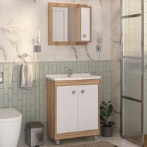 Armário de Banheiro 60 Cm 3 Portas com Cuba Castanho/Branco 001340 - Ozini Móveis Armário de Banheiro 60 Cm 3 Portas com Cuba Castanho/Branco 001340 - Ozini Móveis