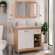 Armário de Banheiro 80 Cm 3 Portas 1 Gaveta com Cuba Castanho/Branco 001341 - Ozini Móveis