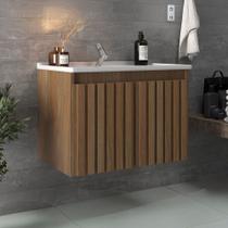 Armário de Banheiro Barra 2 Portas com Cuba e Ripado 100% Mdf Noce - Belizze Móveis Armário de Banheiro Barra 2 Portas com Cuba e Ripado 100% Mdf Noce - Belizze Móveis