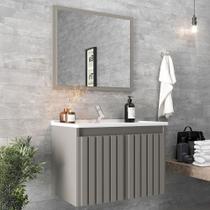Armário de Banheiro Barra 60 Cm 2 Portas com Espelho 100% Mdf Ripado Cimento - Belizze Móveis