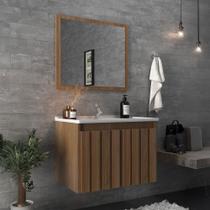 Armário de Banheiro Barra 60 Cm 2 Portas com Espelho 100% Mdf Ripado Noce - Belizze Móveis Armário de Banheiro Barra 60 Cm 2 Portas com Espelho 100% Mdf Ripado Noce - Belizze Móveis