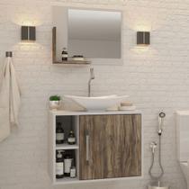 Armário de Banheiro com Cuba e Espelho 1 Porta 2 Prateleiras Branco Chess/Carvalho Dark 13689 - Compace