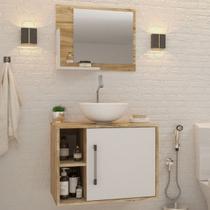 Armário de Banheiro com Cuba e Espelho 1 Porta 2 Prateleiras Carvalho/Branco Chess 13688 - Compace