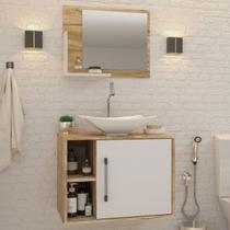 Armário de Banheiro com Cuba e Espelho 1 Porta 2 Prateleiras Carvalho/Branco Chess 13689 - Compace