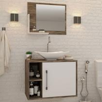 Armário de Banheiro com Cuba e Espelho 1 Porta 2 Prateleiras Carvalho Dark/Branco Chess 13689 - Compace